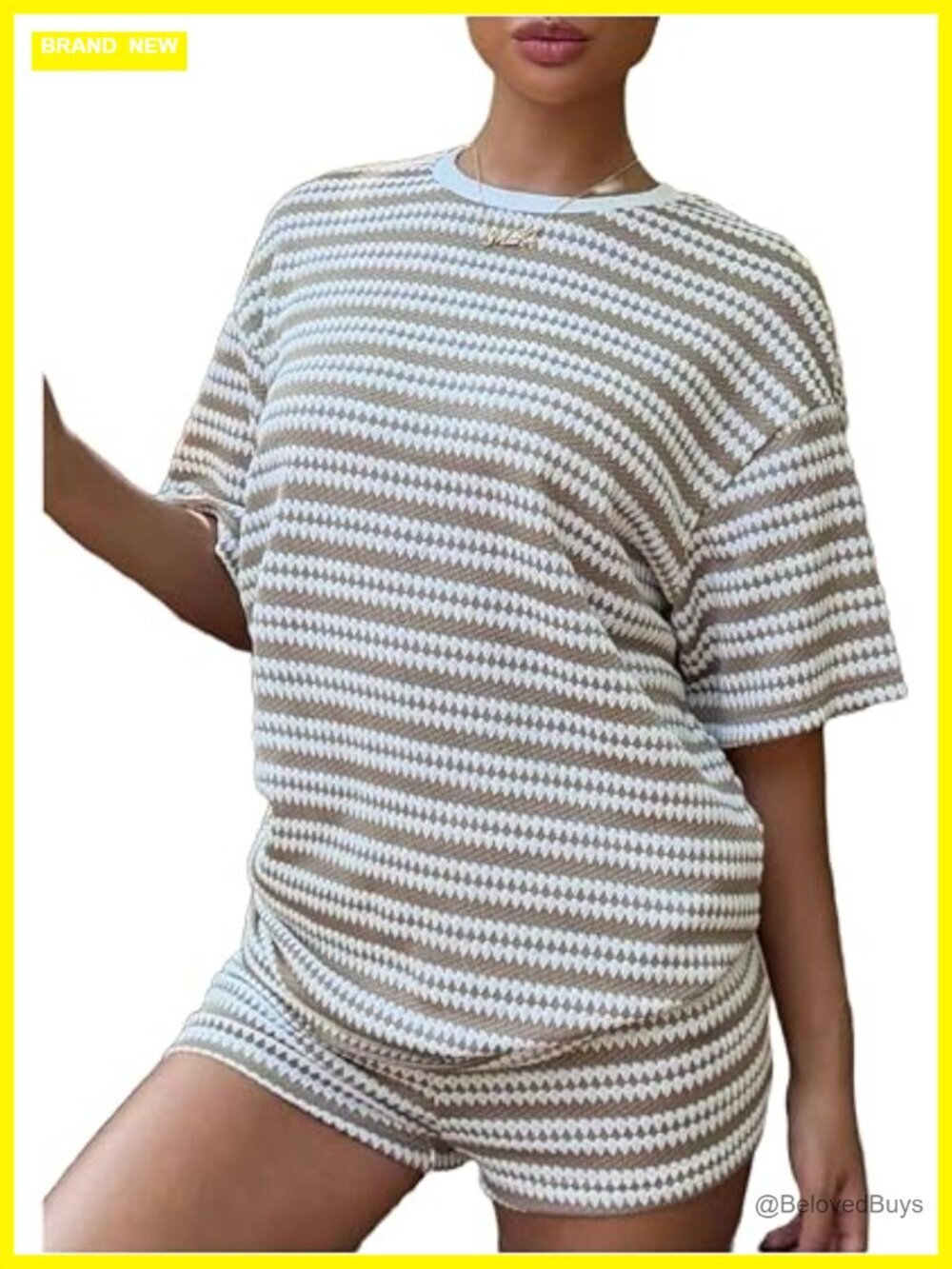 Striped 2 Piece Lounge Set: Short Sleeve Tee and Knit Shorts Soft Pull On